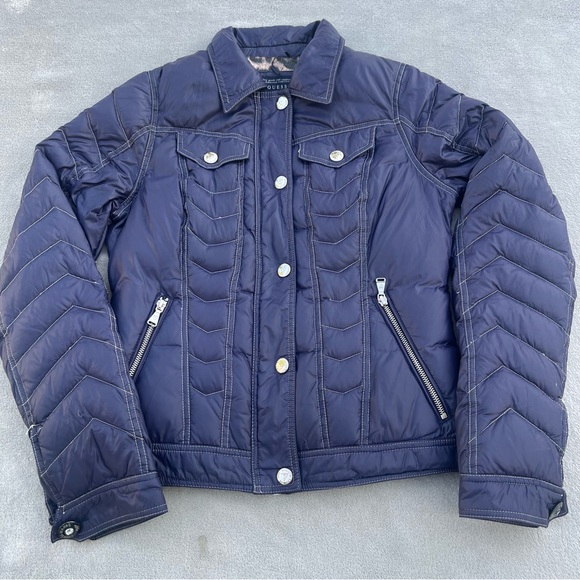 Guess Blue Quilted Puffer Nylon Jacket - Picture 3 of 16